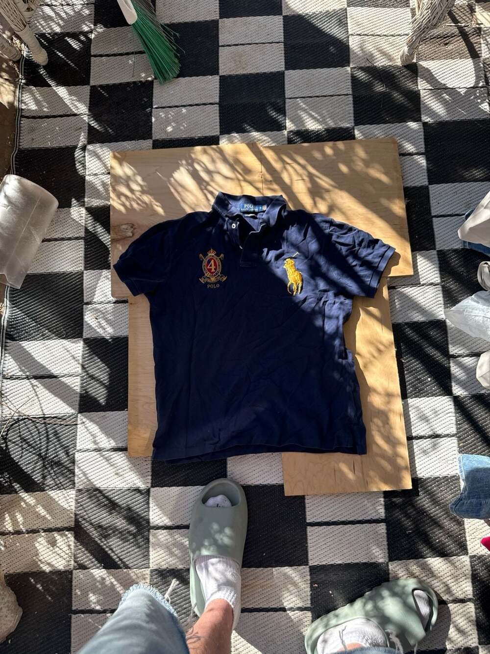 Polo Ralph Lauren Custom Slim Fit Navy Polo Shirt with Big Pony and Gold Crest